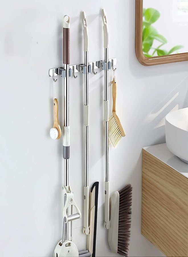 Livzing Mop Holder Stainless Steel - Wall Mount Broom Holder - Multipurpose Tool Organizer for Home, Garage, Kitchen and Storage room - Broomstick Hanger- Mop Holder for Wall (3 Slot-4 Hooks) - Image 2